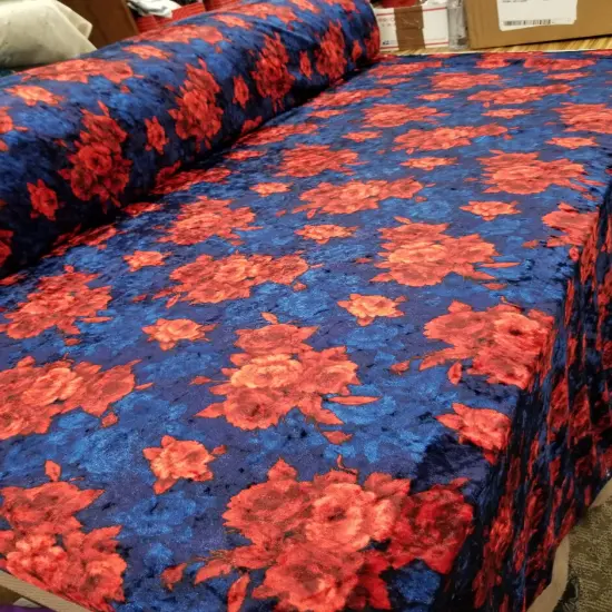 1 Yard Navy Scarlett Blue Floral Print Crushed Stretch Velvet Fabric for Apparel Upholstery D&eacute;cor 60 Inch Width {3}