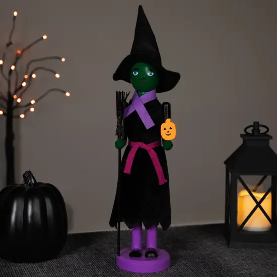 Northlight Witch Halloween Nutcracker with Broom - 14" - Black and Purple {1}