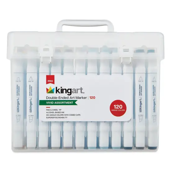 Kingart Pro Double-Ended Art Alcohol Markers - Vivid Assortment, Set of 120 {1}
