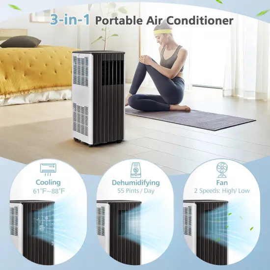 Costway 7100 BTU (10000 BTU ASHARE) Portable Air Conditioner 3-in-1 AC Unit with Cool Dehum Fan Sleep Mode {2}
