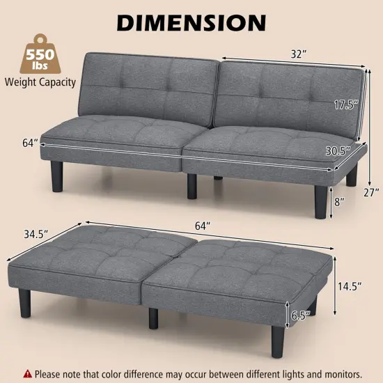 Costway Convertible Folding Futon Sofa Bed with 6-Position Adjustable BackrestCushion {3}