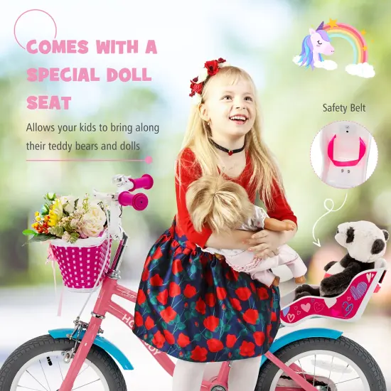 Honeyjoy 14/18 Inches Kids Bicycle with Training Wheels & Basket for Boys & Girls {6}
