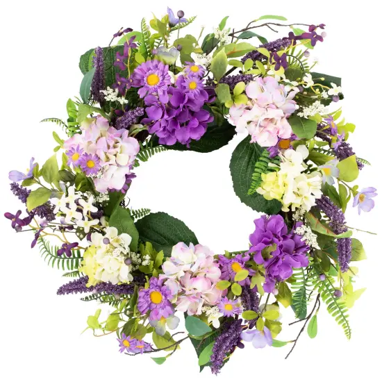 Northlight Hydrangea and Foliage Spring Floral Twig Wreath - 24" - Purple {3}