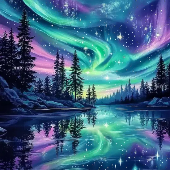 Aurora Starry Night Diamond Painting Kit - 14 * 14 Inch (G7711) {1}