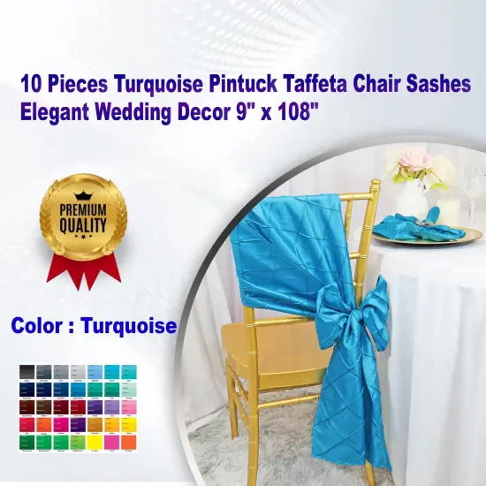 10 Pieces Turquoise Pintuck Taffeta Chair Sashes Elegant Wedding Decor 9" x 108" {1}