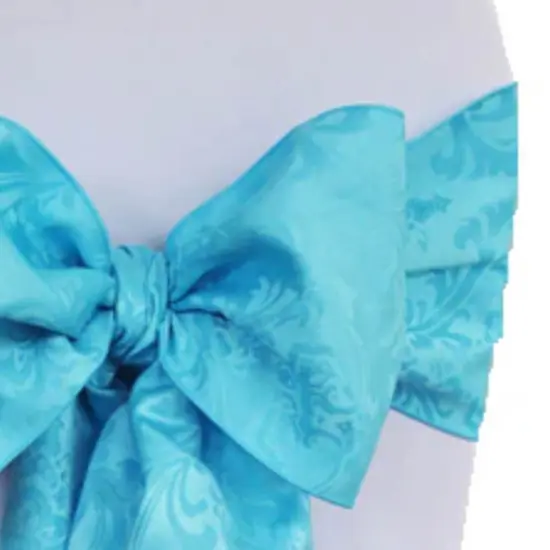 10 Pieces Vibrant Turquoise Floral Damask Jacquard Chair Sashes 7.5 x 108 Inches {4}