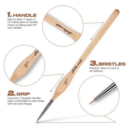 Golden Maple Miniature Paint Brushes, 15PC Model Brushes Micro Detail Paint Brush Set, Fine Detailing for Acrylics, Oils, Watercolors & Paint by Number, Figurine (Wood Color) {5}