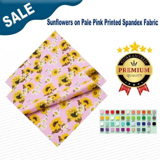 Sunflowers on Pale Pink Printed Spandex Fabric Multicolor {2}