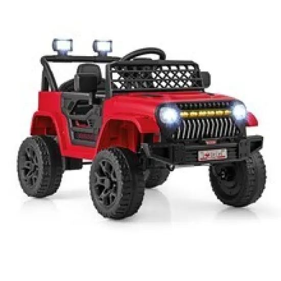 12V Ride-On Truck Car for Kids with Parental Remote, Music Player, and LED Lights Red {7}