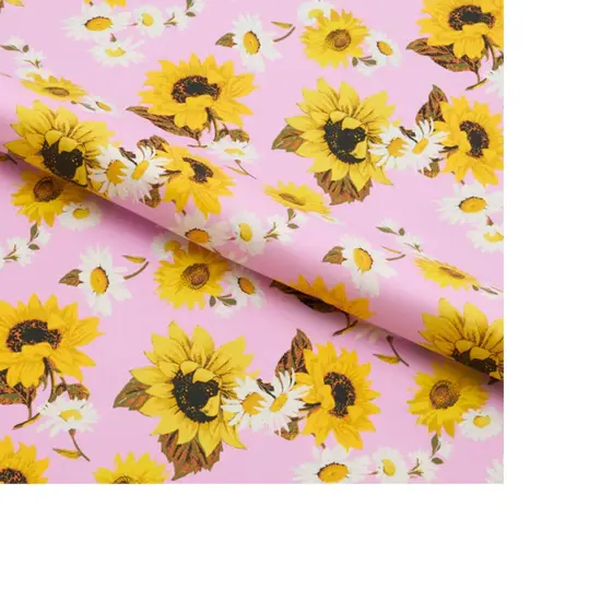 Sunflowers on Pale Pink Printed Spandex Fabric Multicolor {6}