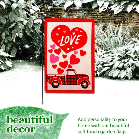 G128 Combo Pack: Garden Flag Stand 36x16IN & Garden Flag Happy Valentine's Day Love Truck Printed 12x18IN Double Sided {6}