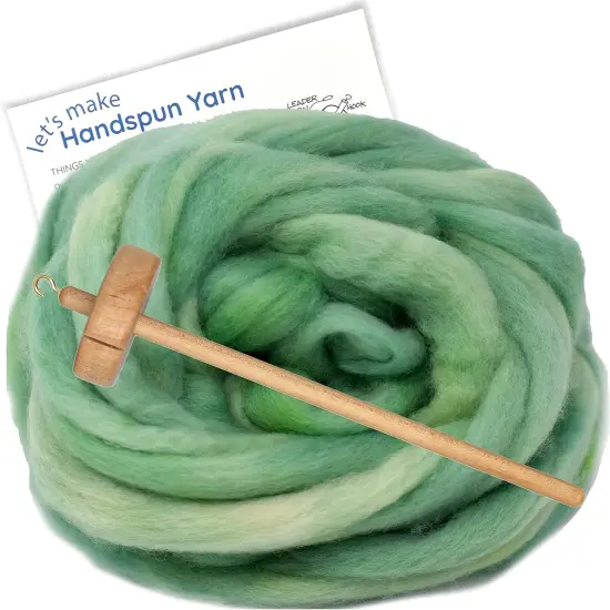 LEARN TO SPIN - Beginner's Spinning Kit with Hand Dyed BFL Roving, Drop Spindle & Printed Instructions w/ Video. Many Colors. Ocean Green {1}