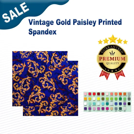 Vintage Gold Paisley Printed Spandex {1}