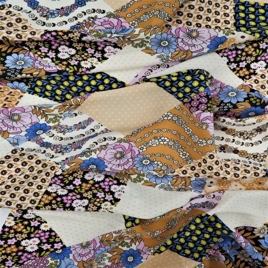1 Yard Wool Dobby Floral Patchwork Fabric 57/58&Prime; Wide 100% Polyester BLACK/TAN {4}