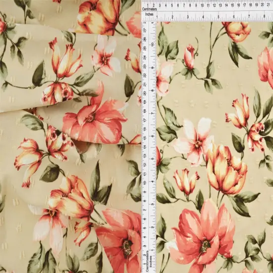 1 Yard Swiss Dot Floral Cey Airflow Fabric, 58/59&Prime; Wide 100% Polyester SAND {1}