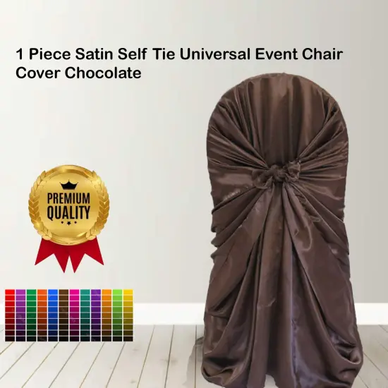 1 Piece Satin Self Tie Universal Event Chair Cover Chocolate {1}