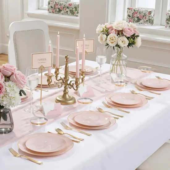 150Pcs Disposable Tableware Set 25 Guests - Pink and Gold {3}