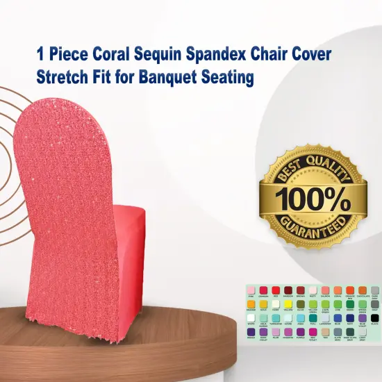 1 Piece Coral Sequin Spandex Chair Cover Stretch Fit for Banquet Seating {1}