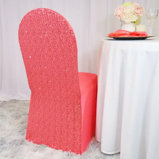 1 Piece Coral Sequin Spandex Chair Cover Stretch Fit for Banquet Seating {2}