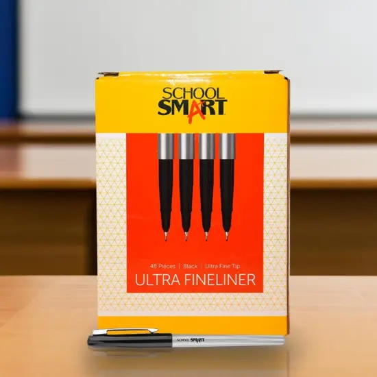 School Smart Fineliner Pen, 0.4 mm Ultra Thin Tip, Black, Pack of 48 {6}