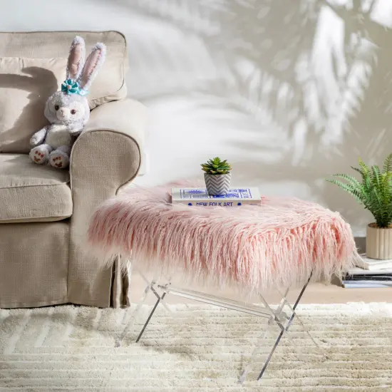 24.00"L/25.50"L Pink Faux Fur Acrylic Bench {6}