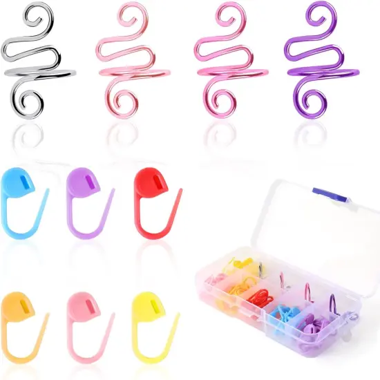 4Pcs Crochet Ring + 60Pcs Stitch Markers Adjustable Crochet {1}