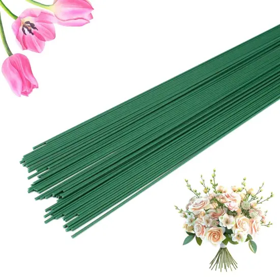50 Pieces Floral Wire Stems Flower Wire Stem Dark Green Floral Stem Wire for Crafts Making DIY Bouquet Flower Arrangements Wire Stem Supplies Florist Floral Wire Stem Flower Paper Wrapped Wire (Green) {5}