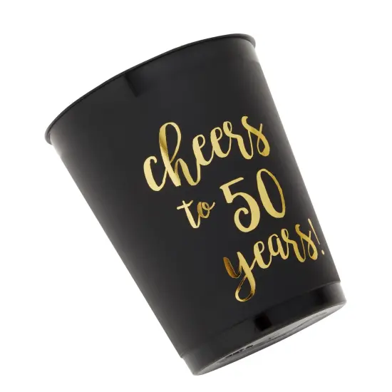 16 Pack Cheers to 50 Years Plastic Party Cups - 50th Birthday Decorations for Men and Women, Anniversaries (Black, 16 oz) {7}