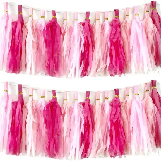 30pcs Paper Tassels Garland Banner Hot Pink Lt-Pink Tissue Paper Tassels DIY Hanging Paper Decorations Party Tassel Garland Decor Nursery Wedding Festival Baby Shower Decor(30, Pink kit) {1}