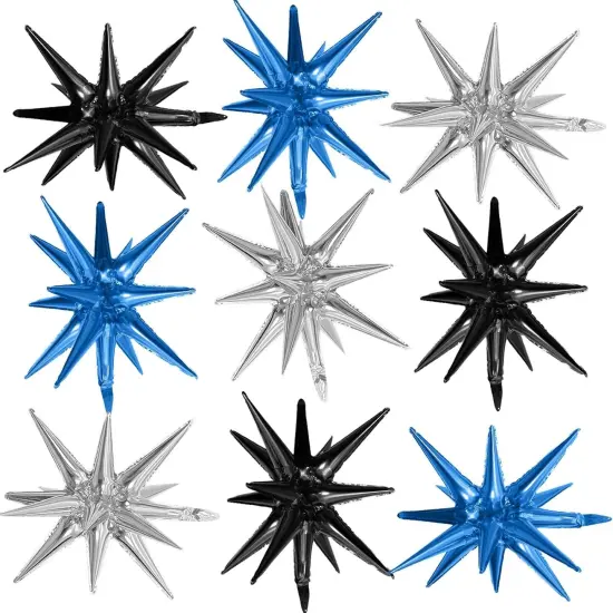 Black Blue Silver Star Balloons,9Pcs Blue Silver Explosion Star Foil Balloons,22Inch Spike Cone Star Helium Mylar Balloons for Birthday Anniversary Baby Shower Disco Party Decorations {1}