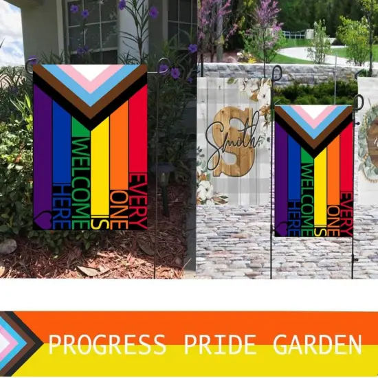 Progress Pride Every One Is Welcome Here Garden Flags - Inclusive Progressive Progress Yard Small Flag 12.5x18 Inch for LGBTQ Lesbian Gay Transgender {5}