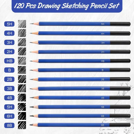 120 Pcs Graphite Sketch Pencil Set (8B - 5H) Professional Drawing Pencils for Beginners Pro Artists Drawing Art, Sketching {3}