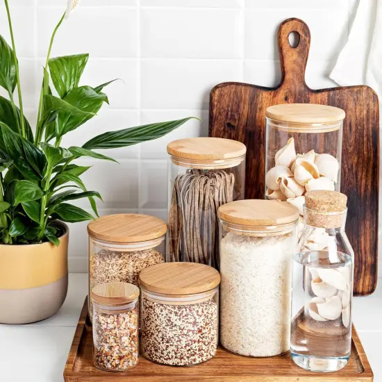 Glass Food Storage Jars, Glass Jars with Bamboo Lids, Kitchen Storage Jars, Set of 12, Canisters with Airtight Lids for Spice, Coffee, Cookie, Pantry Organizers {3}