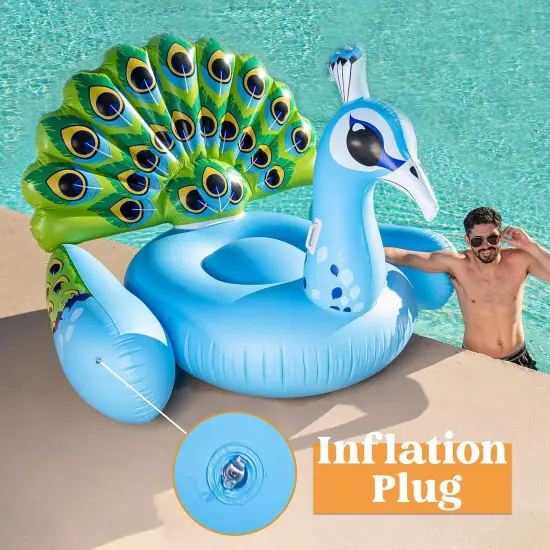 Inflatable Peacock Pool Float - Giant Peacock Fun Beach Floaties, Pool Party Decorations Adult Size Inflatable Animal Summer Swim Pool Raft Toys Lounge for Adults & Kids {3}