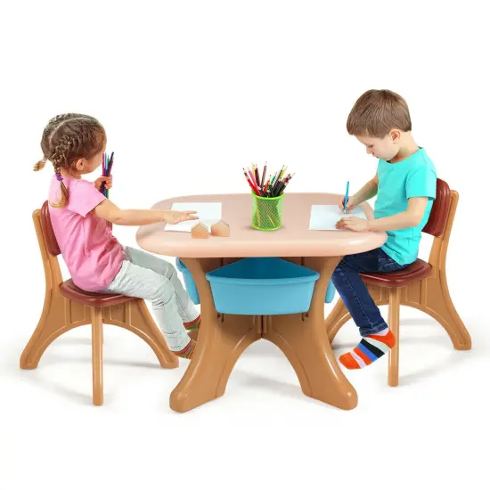 Kids Activity Table and Chair Set Play with Storage Coffee {4}