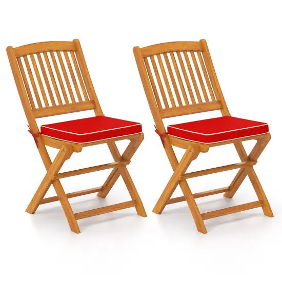 Set of 2 Armless Outdoor Folding Chairs with Seat Cushions and Slatted Backrest Navy {9}