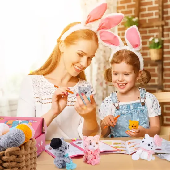 Crochet Kit for Beginners - Cat Crochet Kit Learn to Crochet Kits for Adults and Kids, 4 PCS Cat with Hat, Toy, Fish Crocheting Set {5}