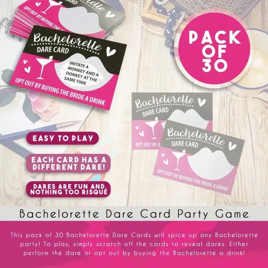Pack of 30 Bachelorette Party Game - Bachelorette Dare Cards Scratch Off Cards - Perfect for Girls Night Out, Bridal Parties, Bridal Showers, Hot Pink & Black Cards {4}