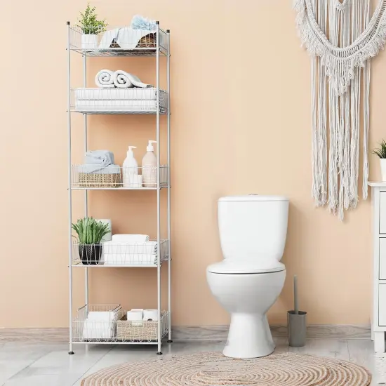 5-Tier Metal Water Bottle Organizer &ndash; Freestanding Beverage Shelf with Adjustable Feet, Silver Rust-Proof Design for Kitchen, Pantry, Living Room (16.7&rdquo;x12.5&rdquo;x60.6&rdquo;) {6}