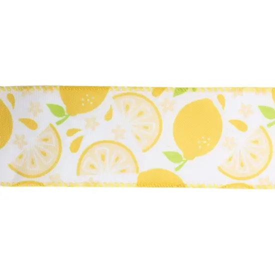 2 1/2" Wired Ribbon | Lemon Slice on White | 10 Yard Roll {4}