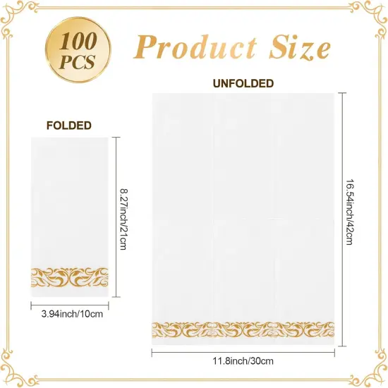 100 Pack Disposable Gold Napkins, Decorative Linen Like Dinner Napkins, Soft and Absorbent Party Napkins, Guest Hand Towels for Bathroom, Kitchen, Parties, Dinners or Events {4}