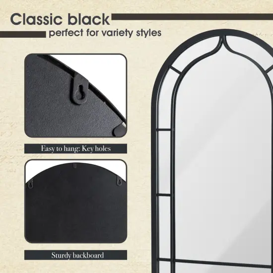 Set of 2 33"H Modern Arched Black Metal Decorative Wall Mirror Bathroom Living Room {4}