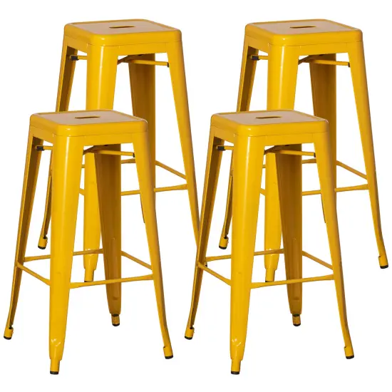 Basicwise 30-inch Backless Metal Bar Stool Stackable Heavy-Duty Counter-Height Chair for Home Bars Patios Kitchen Islands Cafes Restaurants Bistros and Dining Areas for Indoor & Outdoor Use Yellow Set of 4 {1}