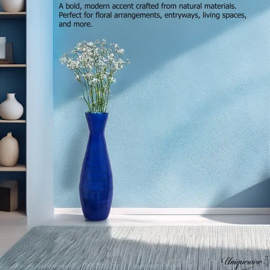 Uniquewise 24" Tapered Cylindrical Tall Bamboo Floor Vase with Flared Trumpet Top Decorative Accent for Dried Flowers Pampas Grass and Branch Arrangements Stylish Home and Office Decor Piece Blue {4}