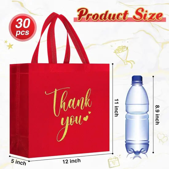 30-Pieces Reusable Thank You Gift Bags with Handles Red {3}