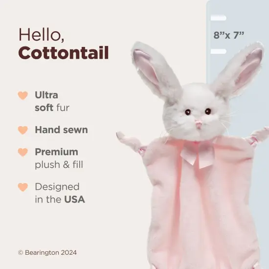 Bearington Baby Wee Cottontail, 8 x 7 Inch Small Bunny Stuffed Animal, Security Blanket for Babies, Pink Bunny Lovey For Baby Girl {2}