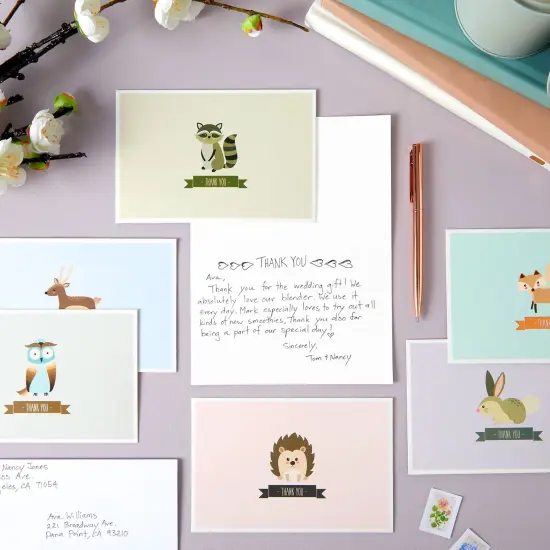 Paper Junkie 48 Pack Baby Shower Thank You Cards with Envelopes - Funny Woodland Animal Designs - for Kids, Gratitude, All Occasion (6 Cute Designs, 4x6 inches) Multicolor {2}