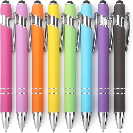 8 Pack Ballpoint Pen 2-in-1 Stylus Retractable Ballpoint Pen with Stylus tip, Metal Stylus Pen for Touch Screens, 1.0 mm Black Ink(Mixed Color) {1}
