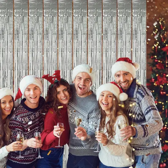 5 Pack Silver Foil Curtain Backdrop Metallic Tinsel Foil Fringe Curtains Photo Booth Props for Birthday Wedding Engagement Bachelorette Christmas Holiday Celebration Party Decorations Supplies {3}