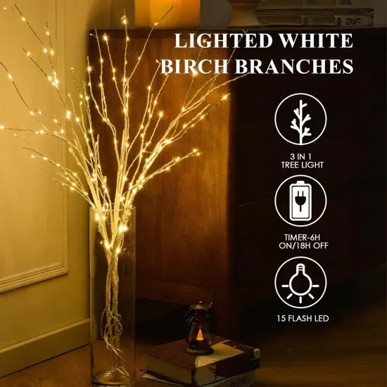 Lighted White Birch Branches with Timer 33IN 180 LED Twig Birch Branches for Vase {5}